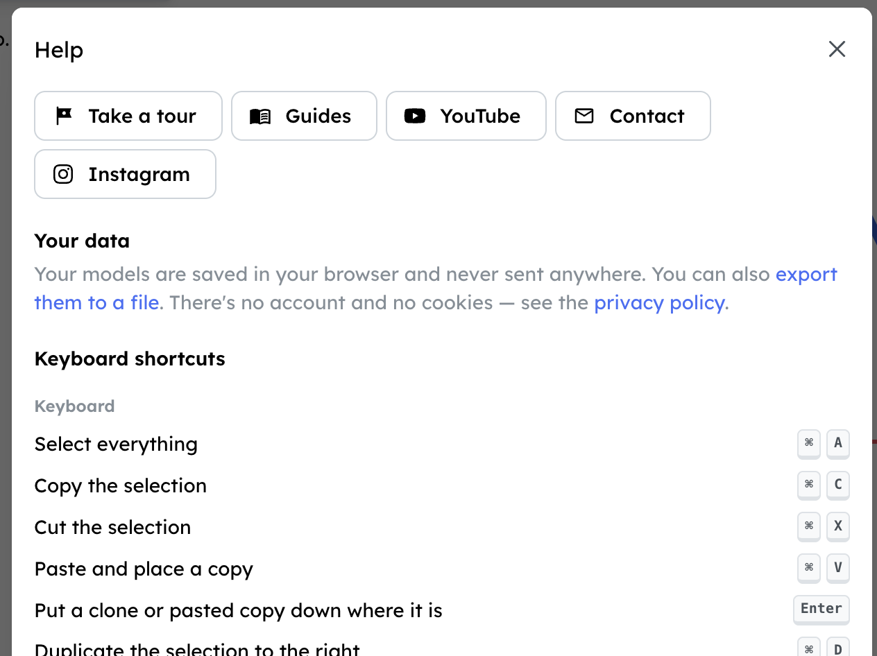 The new Help menu with keyboard shortcuts
