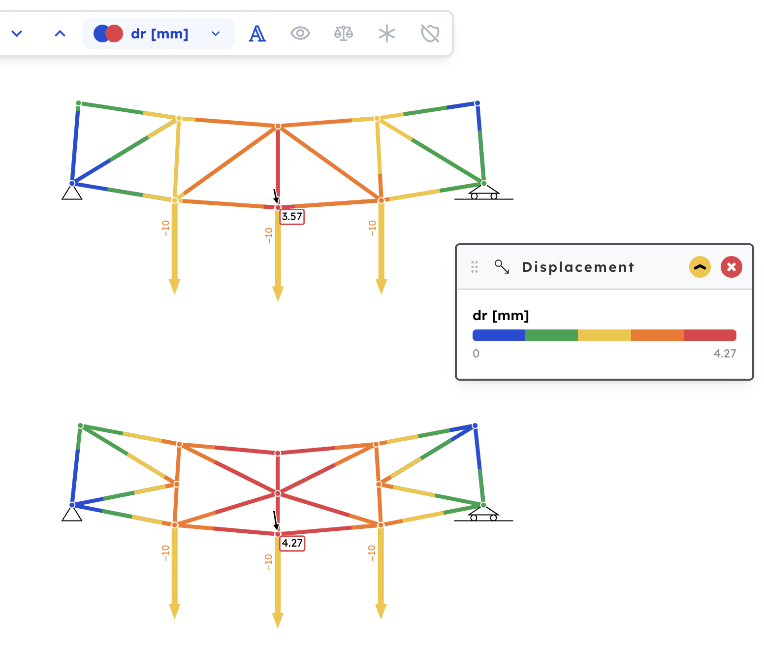 The Typical trusses example, each truss with its own largest value labelled