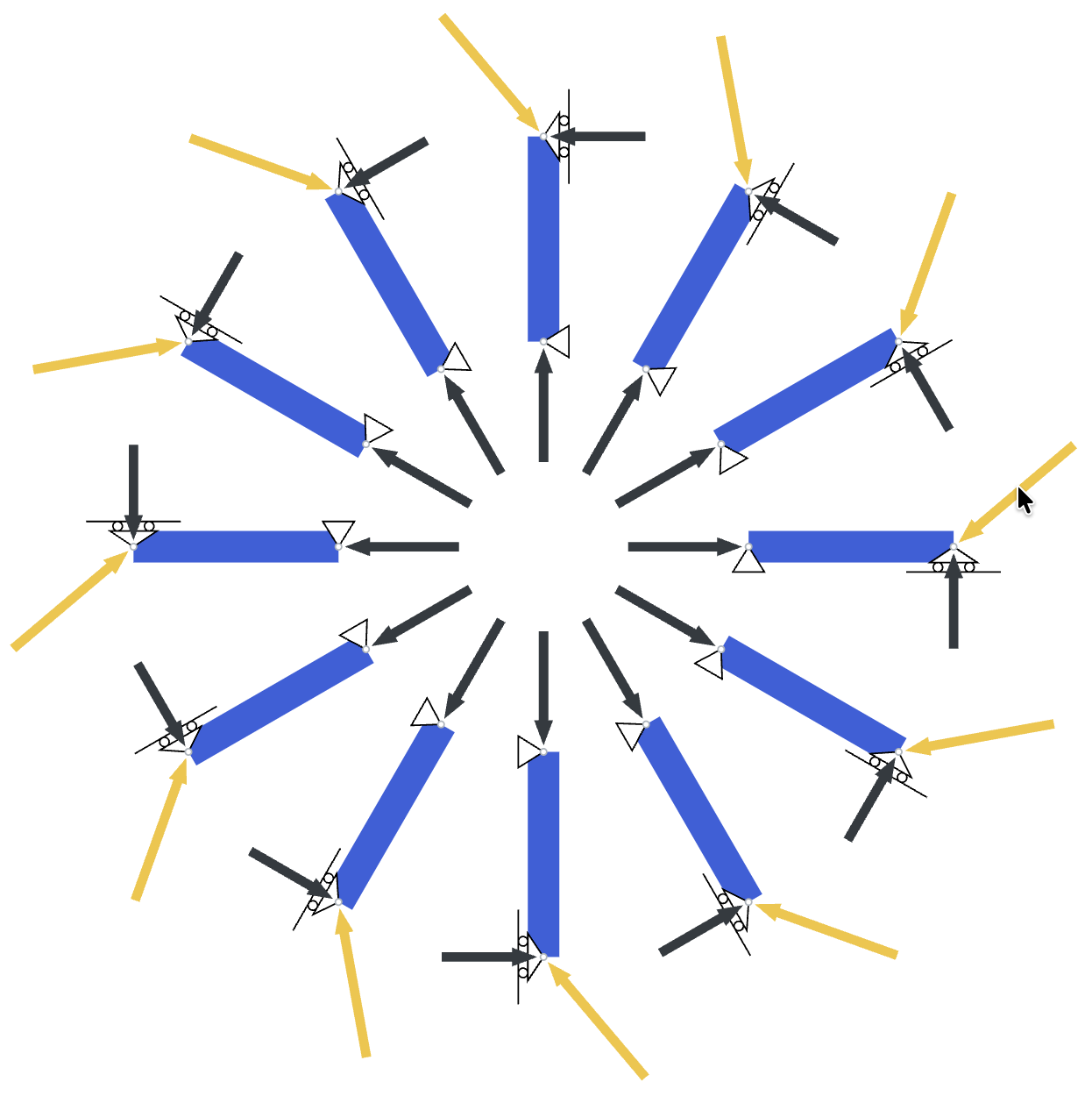 The reactions of a truss with sloped rollers